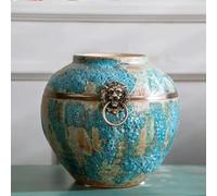 CLSDRZC Ceramic Vase with Copper Ring Blue Glaze Ceramic Floormounted Large Classical Chinese Vase(C)