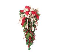CLSDRZC Christmas Treardrop Swags Wreaths, 60cm/23.6inch Christmas Tree Upside Down Rattan Decorations Bows Artificial Handmade Red Fruit Flowers Wreath Hanging Garlands