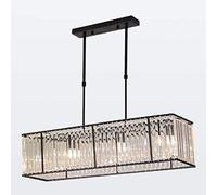 CLSDRZC Contemporary For Living Room Dining Room Pool Table Light Kitchen Island Lighting,E14 Minimalist Crystal Restaurant Chandelier,③-Light Crystal Chandelier-Black and crystal 55cm