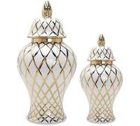 CLSDRZC Decorative Ginger Jar, Ceramic Ginger Jar With Lid, Ginger Jars For Home Decor Gold Vases For(Medium)