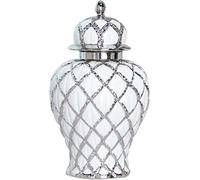 CLSDRZC Decorative Ginger Jar Flower Arrangement Fine Craftsmanship Porcelain Flower Vase Storage Bottle for Bar Entryway Living Room, White Gold(White Silver)