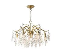 CLSDRZC E14 Crystal Chandelier Lighting Country Iron Gold Willow Crystal Chandelier,Flush Mount During Light LED Ceiling Light Fixture For Living Room Island Bedroom -Gold. 7 head