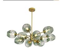 CLSDRZC E27 Ceiling Light,Handblown Glass Sphere During Lighting,Sputnik Nordic Chandelier,Mid-century Branch Chandelier-Green lampshade 12 head