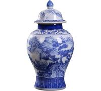 CLSDRZC Ginger Jar Blue and White Vase Chinese Landscape Ceramic Vase Storage Jar Decorative