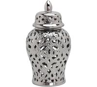 CLSDRZC Ginger Jar Ceramic Handicraft Flower Vase With Lid Pierced With Lid(Silver,Medium)