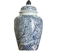 CLSDRZC Ginger Jar Chinese Blue and White Porcelain Vase Flower Decorative Pottery Jar Living Room Retro Decorative Ornaments(Medium)