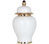 CLSDRZC Ginger Jar White Gold Decorative Flower Vase for Home Living Room Weddings Centerpieces(Large)