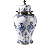 CLSDRZC Ginger Jar with Lids Blue and White Vase Decorative Jars Chinoiserie Ceramic Vase(Silver,Large)