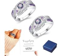 CLSDRZC Girl Products Amethyst Silver Hearts Ring ''Sisters of My Soul & Friends of My Heart'', Shiny Zircon Ring, Double Heart Ring,to My Sisters Ring, for Women Gifts (2PCS) Gifts