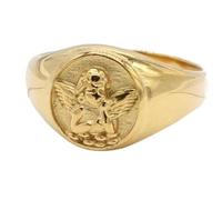 CLSDRZC Girl Products Hug From Heaven Gold Memorial Angel Ring,18K Gold Plated Stainless steel Guardian Round Angel Chunky Rings,Angel Pattern Statement Promise Ring,Inspirational Jewelry Gifts for