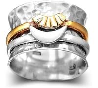CLSDRZC Girl Products Sun and Moon Spinner Ring-''Thank You for Always Being My Side'',Silver Spinner Sun Moon Ring,Anxiety Relief Ring,Decompression Rotating Wide Ring for Women Gifts