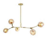 CLSDRZC Glass Globe Chandelier, Sputnik Chandelier,Creative Iron Art Light,E27 Nordic Molecular Chandelier,Brass Plating Ceiling Light Fixture During Light Dining-Amber lampshade Gold 5 head