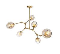 CLSDRZC Glass Globe Chandelier, Sputnik Chandelier,Creative Iron Art Light,E27 Nordic Molecular Chandelier,Brass Plating Ceiling Light Fixture During Light Dining-Amber lampshade Gold 6 head