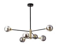 CLSDRZC Magic Bean Chandelier,Sputnik Mid Century Nordic Handblown Glass Matte Black & Brushed Brass Finishes Ceiling Lamp Molecular Lamp-Smoke gray 6 head