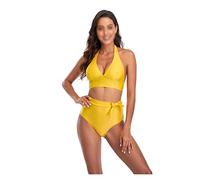 CLSDRZC Padded Push Up Bikini Set Swimsuit for Women Bow High Waist Solid Bandeau Female Bathing Suit Summer Biquini