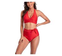 CLSDRZC Padded Push Up Bikini Set Swimsuit For Women Bow High Waist Solid Bandeau Female Bathing Suit Summer Biquini