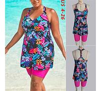 CLSDRZC Plus Size Bohemia Tankini Swimwear Female Two Piece Printed Padded Swimsuit Swimming Skirt Sport Two Piece Swimdress