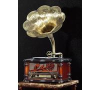 CLSDRZC Retro Phonograph,Old School Vinyl Record Player,Vintage Classic Record Player With Horn,Retro Vinyl Turntable,0.1% Distortion,Built-In Four Speakers,Retro Living Room Decor,Brass horn