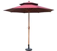 CLSDRZC Round Portable Parasol Suitable Outdoor Terrace Garden Market Table Double-top Windproof UV-Proof Umbrella with Push Button Tilt and Crank