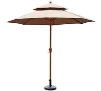 CLSDRZC Round Portable Parasol Suitable Outdoor Terrace Garden Market Table Double-top Windproof UV-Proof Umbrella with Push Button Tilt and Crank
