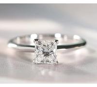 CLSDRZC Sterling Silver Square 8mm Simulated Princess Cut Diamond Engagement Ring Knife Edge Promise Bridal Ring