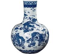 CLSDRZC Vase Tabletop Flower Vase Ceramic Vase 13-inch Large Porcelain Flower Vase Chinese Antique Kowloon Hand-Painted Decor Rough Pottery Vases Bedroom Ornament Decor