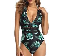 CLSDRZC Women 1 Piece Swimsuits Hollow Out Mesh Deep V Neck Plunge Bathing Suit Backless Bodysuit Plus Size Beach
