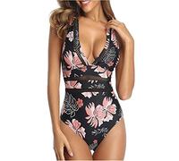 CLSDRZC Women 1 Piece Swimsuits Hollow Out Mesh Deep V Neck Plunge Bathing Suit Backless Bodysuit Plus Size Beach