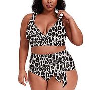 CLSDRZC Women Bikini Leopard Print Leaf Side Two Piece Set Women Plus Size Split Swimwear Swimming Suit for Women