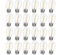 CLSETAIC Shatterproof & Waterproof S14 Replacement LED Light Bulbs - 1W Equivalent to 11W, Non-Dimmable Worm White 2200K,100LM,Plastic Bulbs, E26 Base Edison Bulbs (24 Pack)