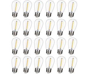 CLSETAIC Shatterproof & Waterproof S14 Replacement LED Light Bulbs - 1W Equivalent to 11W, Non-Dimmable Worm White 2200K,100LM,Plastic Bulbs, E26 Base Edison Bulbs (24 Pack)