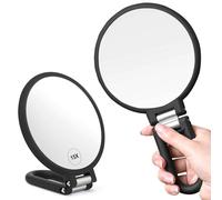 CLSEVXY Magnifying Handheld Mirror Double Sided, 1X 15X Magnification Hand Mirrors, Travel Folding Hand Held Mirror, 360°Rotation Pedestal Makeup Vanity Mirror