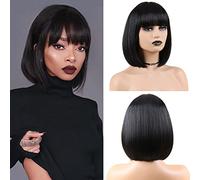 CLSHES Black Bob Wig with Bangs Short for Women Bob Wig Straight 12 Inch Synthetic Colorful Cosplay Party Daily Wig
