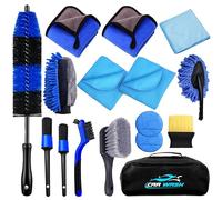 CLSK9° Car Cleaning Kit 16Pcs, Car Washing Kit with Cleaning Products, 36cm Long Wheel Brush, Interior Car Detailing Brushes with Car Wash Mitt, 600gsm Microfiber Towels with Windows Cleaner Set