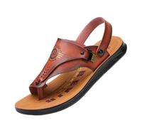 CLSQLXYJZC Outdoor Clip Toe Adjustable the Heel Strap Non-slip Slip on Beach Sandals for Men, Stylish Open Toe Breathable Bunion Corrector Flip Flops, Travel, Beach, Shopping(Light brown,5.5 UK)