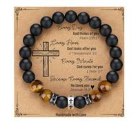 CLSSLVVBN Cross Pendant Bracelet Men Natural Stone Beads Stretch | Open Package Wear Instantly No Learning Curve Comfortable All Day Round Stone Beads And Cross Charm For Casual