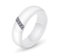 CLSSLVVBN Crystal Zircon Ring Smooth Surface White Black Ceramic Titanium Steel Rings Women Couple Wedding Jewelry Gifts, White, 9