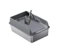 CLSSLVVBN Exceptional Cat Litter Tray High Side Stainless Steel Litter Pan Indoor Cats Potty Time Increase Air Circulation Pet Supplies For Small And Large Cats Indoor, Dark Grey, L