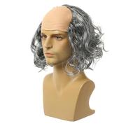 CLSSLVVBN Funny Balding Wig Old Man Wig Costume Accessory Halloween Parties Lightweight Universal Suitable For Everyone Balding Old Man Crazy Scientists, gray curly hair
