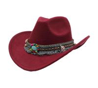 CLSSLVVBN Lightweight And Comfortable Children Girls Jazzes Hat Wide Application Polyester Children Wool Hollow Western Cowboy Hat, Winered