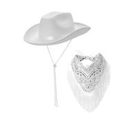CLSSLVVBN Soft Polyester Ensures Lightweight Cowgirl Hats Comfortable And Easy To Wear Fancy Dress Up Rave Caps Disco Halloween Headgear Bridesmaid Jazz Hat With Adjustable Chin, White, 40x33x14cm