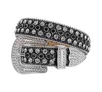 CLSSLVVBN Style With Fancy Texture Rhinestone Belt - Y2K Retro Western Rhinestones Belt Jeans for Glamorous Alloy Buckle Head, Black+White, 115cm