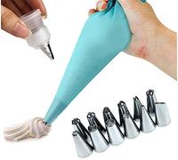 CLTech, Silicone Icing Piping Cream Bag and 12PCS Stainless Steel Nozzle and Converter-Pastry Tips DIY Cake Decorating Tools 14 Pcs/Set (Blue), Food grade, 1