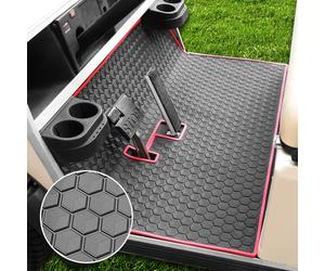 Club Car DS Floor Mat, Upgraded Non-Slip Full Coverage Golf Cart Floor Mat Replacement Think Rubber Fits Club Car DS 1982-2013 / Villager 1982-2018 (Red Trim)