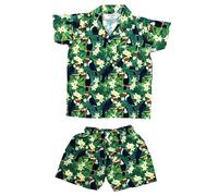 CLUB CUBANA Kids Boys Girls Childrens Slim Fit Classic Short Sleeve Casual Floral Hawaiian Shirts and Shorts Set (Age 4-5) Green