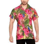 CLUB CUBANA Men's Regular Fit Classic Short Sleeve Casual Floral Hawaiian Shirt, Pink 1, M
