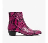 Club Cubano EMMANUEL Mens Snakeprint Leather Cuban Heel Boots Neon Magenta - UK 7.5