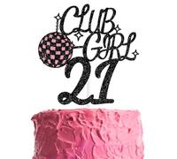 Club Girl 21 Cake Topper, 21st Birthday Decorations, Finally Legal Happy 21st Party Decorations, Club Birthday Decorations for Girl, Hello Twenty One Black & Pink Glitter