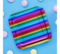 CLUB GREEN 10 Rainbow Lets Party Paper Plates, Multi-Colour, 9 in