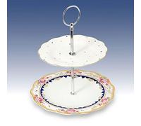 Club Green Cake Stand 2 Tier Classic Floral Style China Cakeplate